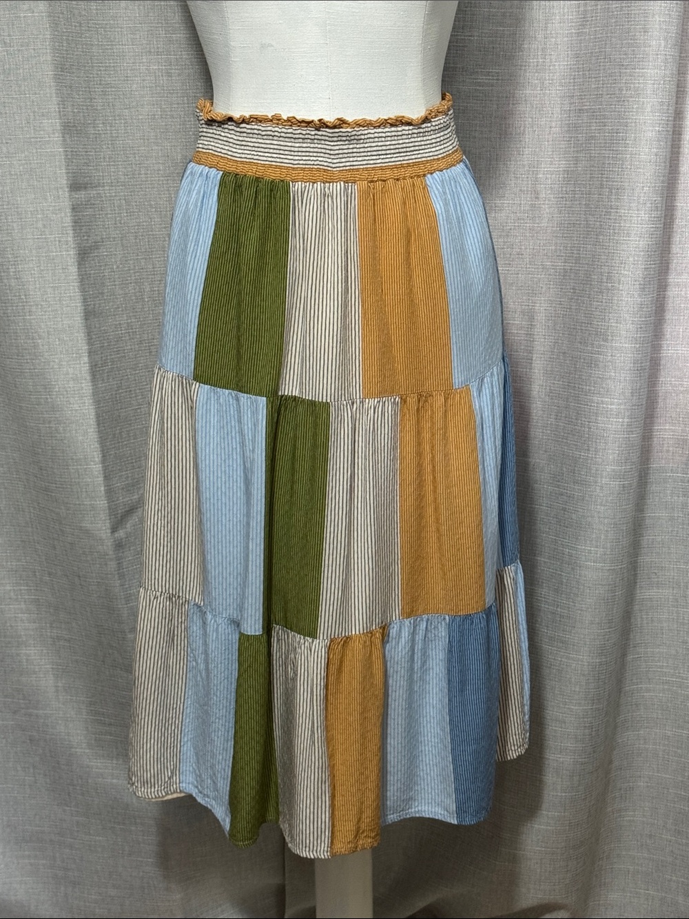 LC Lauren Conrad Rayon Patchwork Midi Skirt-Sz S-Elastic Waist-Lined-Like New
